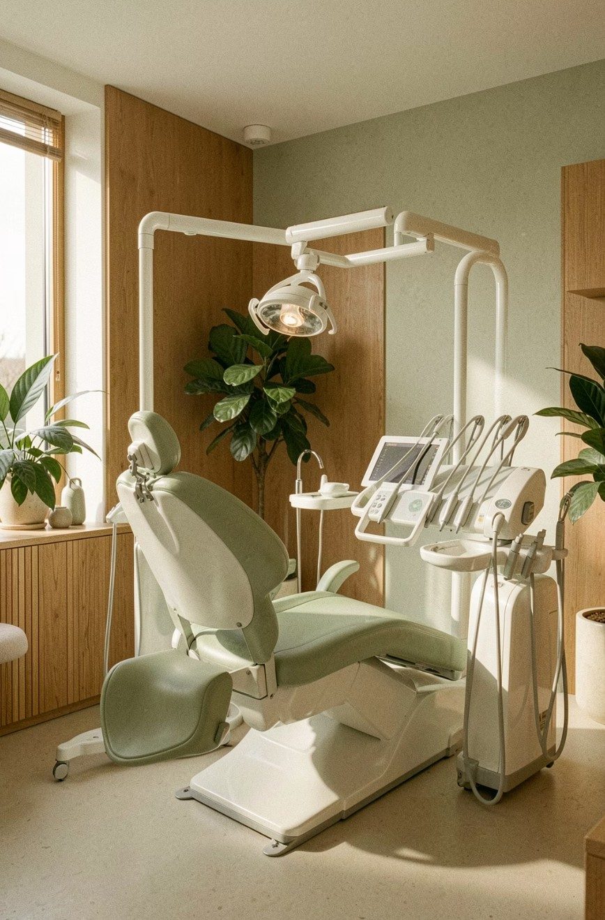 Behandlungszimmer mit Behandlungseinheit und natürlichem Tageslicht